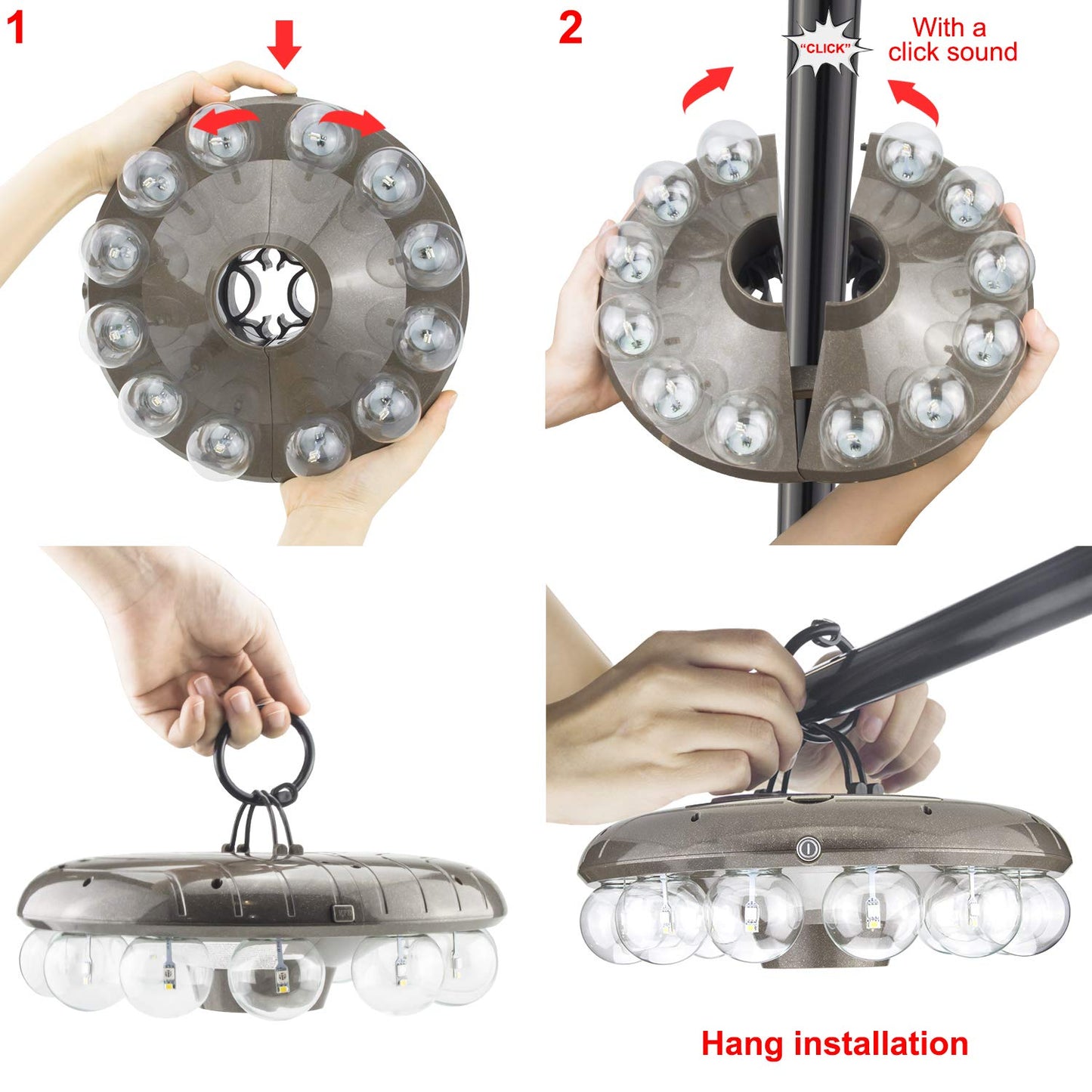 HONWELL Patio Umbrella Light, 3xD Battery Operated Umbrella Pole Light with RF Remote 80Ft Through Wall, 12 Bulb 48 LEDs,4 Modes, 12 Color Changing Outdoor Camping Light with Hanging Ring for Umbrella