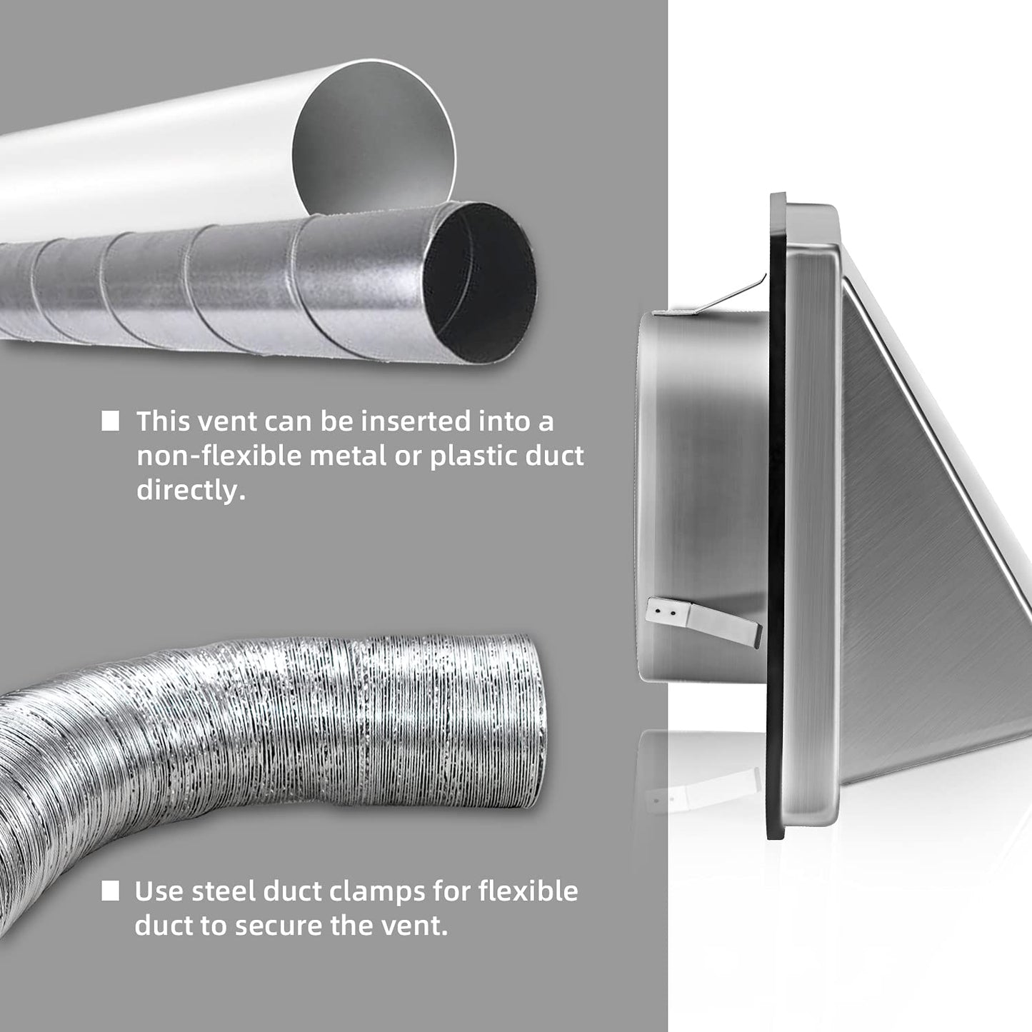 FRESH SPEED 4 Inch Dryer Vent Cover Outside Stainless Steel Wall Vent with Removable Cover and Insect Screen Mesh