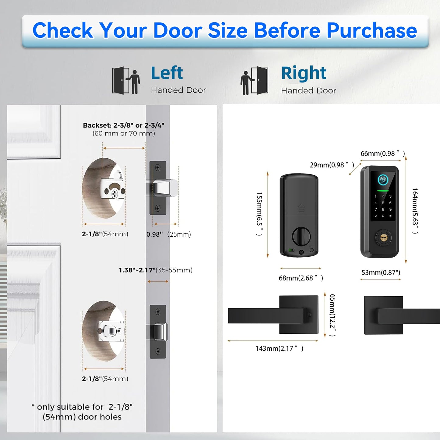 Yosimika Keyless Entry Door Lock with Handle Set,Smart Front Door Lock with Keypad Set,Keyless Entry Digital Deadbolt,Smart Deadbolt with Auto Lock,App Control, Matte Black