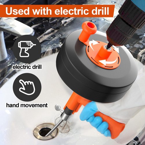Drain Auger, Plumbing Snake With Drill Adapter, 35ft Heavy Duty Flexible Sink Steel Plumbing Auger Bathroom Hair Clog Removal Tool, Manual Or Powered - No auto retract or feed