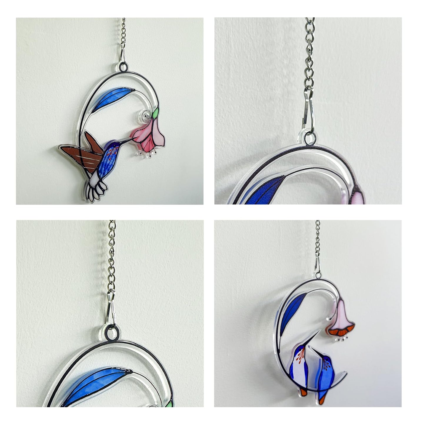 6 Pcs 20 Inch Stained Glass Window Hanging Chain - Silver 304 Stainless Steel Hanging Chain, Window Art Decor, Patio Garden Outdoor Decorative Hanging Glass Panels Chains