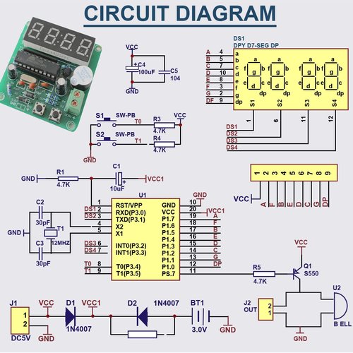 DAOKAI 4 Bits Digital Electronic Clock DIY Kits MCU Digital Clock PCB Soldering Practice Board Clock Parts Components for Curriculum Practice Welding Practice