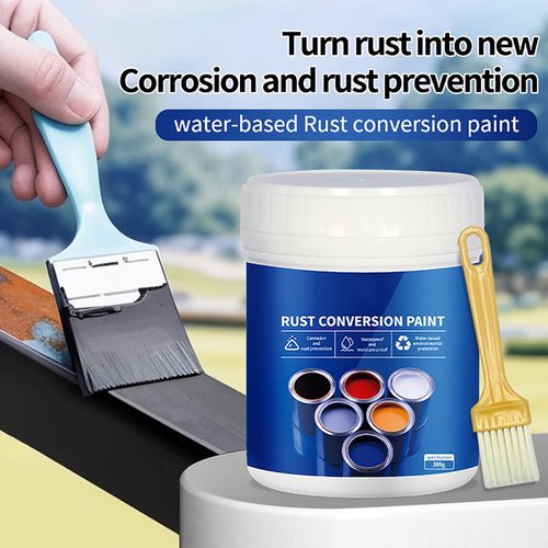 Rust Converter Paint,Rust Remover for Metal and Primer,Water-Based Anti-Rust Metallic Paint with Brush (Blue-300g)