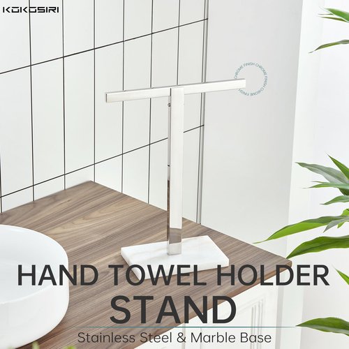 KOKOSIRI Hand Towel Rack Stand Towel Bar with Marble Base for Bathroom Kitchen Vanity Countertop, Polished Stainless Steel 15.7'' Height THS0002-SM-CH