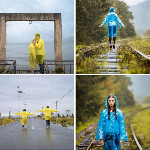 Eilin 10 Pack Disposable Emergency Ponchos Waterproof Plastic Raincoat Suitable for Camping Hiking Traveling Outdoor Sports Amusement Park Drifting Lightweight Rain Ponchos With Hood, Black