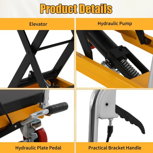 Hydraulic Lift Table Cart, 500lbs Capacity Scissor Lift Table with 4 Wheels, Manual Hydraulic Scissor Cart for Material Handling and Transportation, Adjustable Height