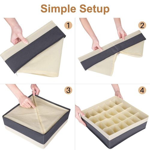 StorMiracle Drawer Organizer Divider, Foldable Closet Storage Organizer Basket, and Fabric Organization Bins for Clothes, Socks, Underwear, Bras, Ties, Accessories, 4 Pcs (Beige & Dark Grey)
