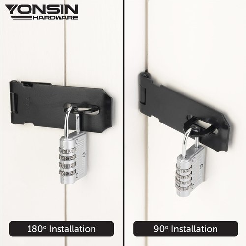 YONSIN 4" Door Padlock Safety Hasp Latch, Door Hasp Clasp Lock Gate Shed Hasp Latch Lock for Door Window Cabinet Pet Cage Toolbox Shed Fence, 304 Stainless Steel, Matte Black Finish, 1 Pack