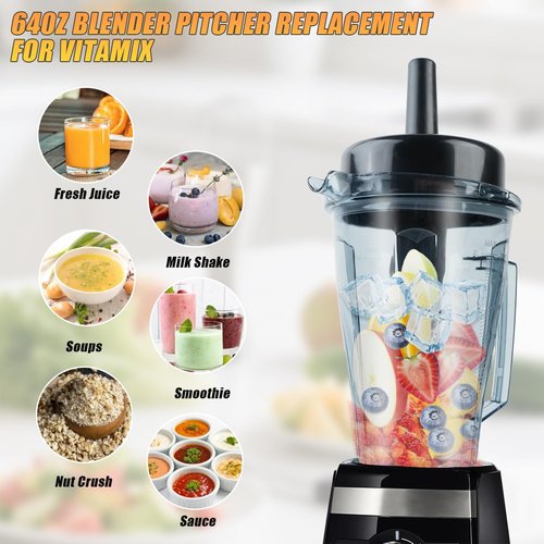 2025 Upgrade For Vitamix Blender Pitcher 64oz with Tamper, Seamless-Mold Replacement Parts for Vitamix 5200 5300 6000 6300 6500 5000 5500 7500 4500 A2300, Accessories Blender Container Cup 3-Y-GNTEE