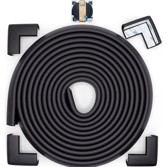 Roving Cove Slimfit Corner Edge Protector for Baby Proofing (Small 15ft Edge 4 Corners), Furniture Safety Bumper Guard, Soft NBR Rubber Foam, 3M Adhesive, Onyx Black