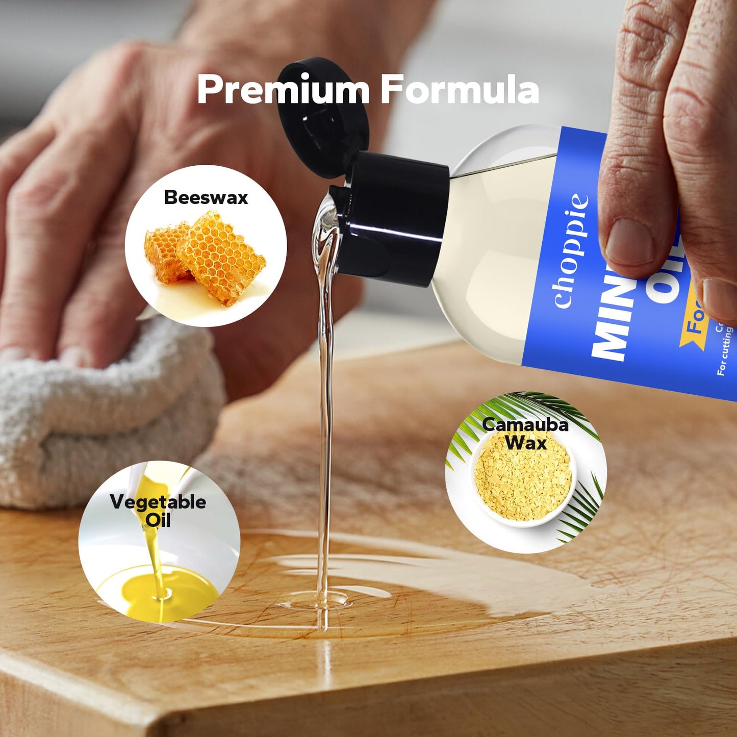 Choppie Mineral Oil (10.14 fl.oz), Food Grade Mineral Oil for Cutting Boards, Butcher Block for Maintaining Wooden & Bamboo Cutting Boards, Prevents Drying & Cracking