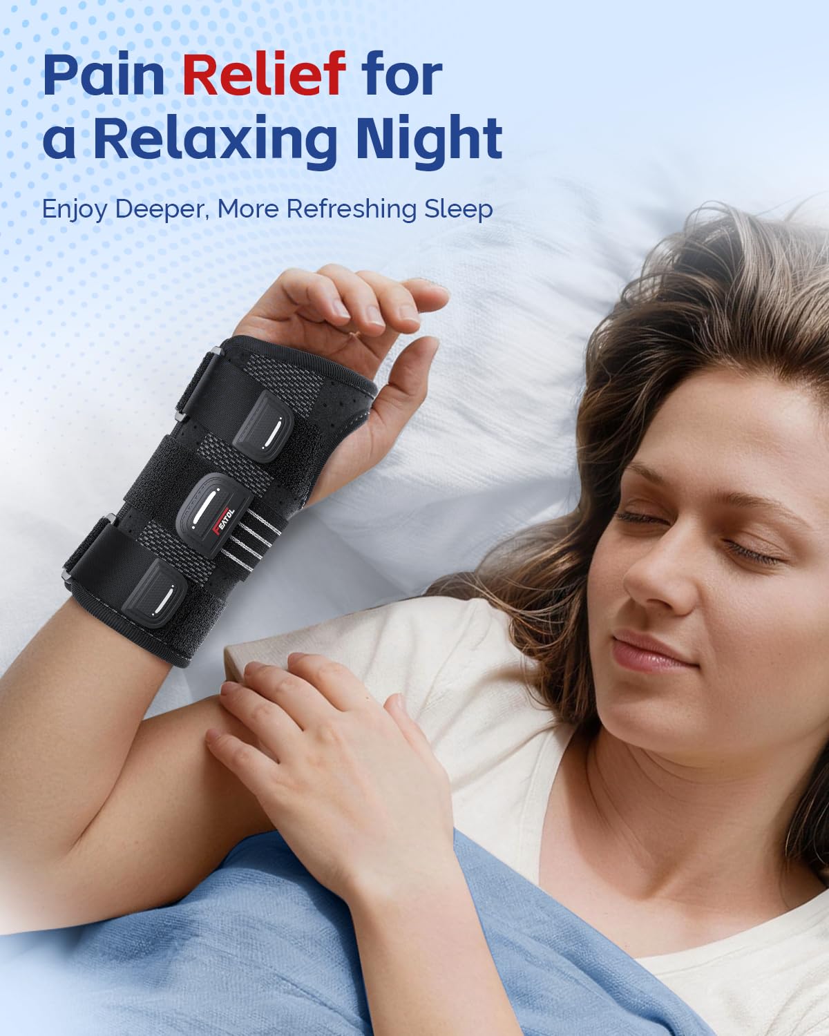 FEATOL Lightweight Carpal Tunnel Wrist Brace for Daily Work, 7 inches Comfortable & Adjustable Night Support for Women Men, Hand Brace With Splint Pain Relief for Tendonitis, Sprains, Arthritis,Left Hand, Medium