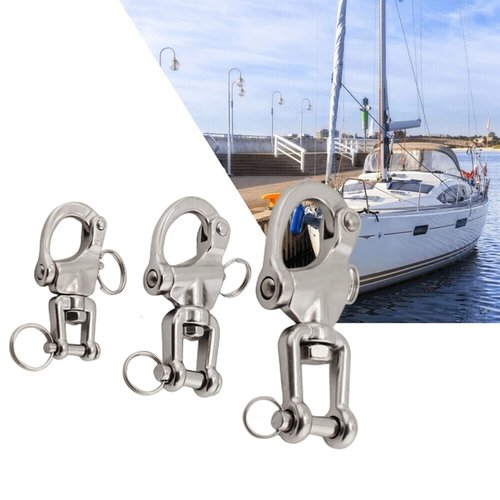 2/4 PCS Heavy Duty Marine 316 Stainless Steel Fixed Snap Shackle Quick Connect Shackle Snap Hook Rigging for Sailboat Yacht W/2 Rings (2, Overall Length:70mm)