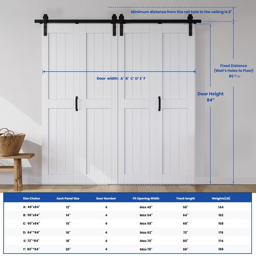 Bifold Barn Door 60" x 84", MDF Bi-Fold Sliding Closet Doors with Hardware Kit Included, Pre-Finished Easy Assembly, Water-Proof PVC Surface & Save Space, H-Frame, 68" Track for 4 Doors,White