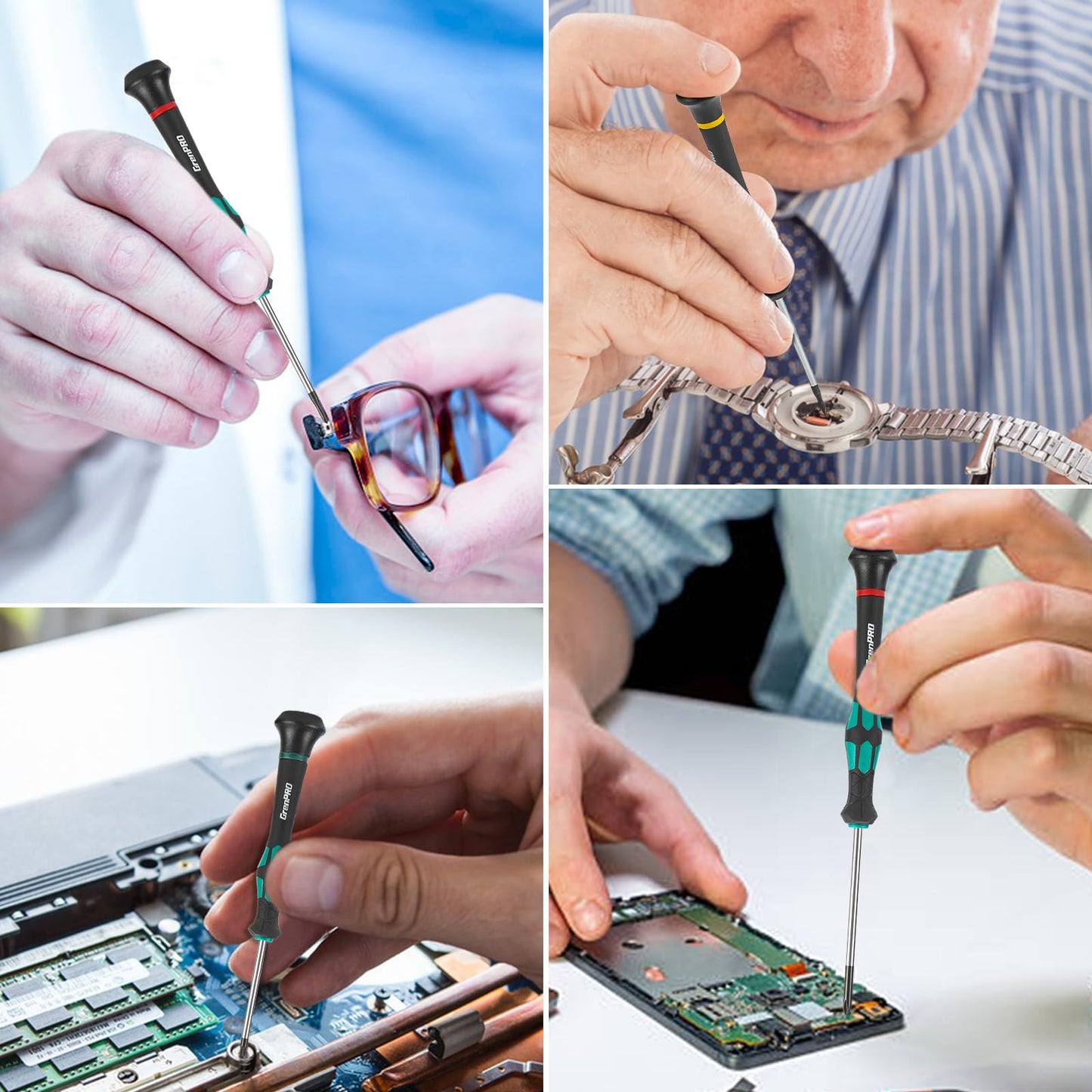 10-Piece Precision Screwdriver Set, GRENPRO Magnetic Small Screwdrivers with Phillips, Slotted, Torx Star for Eyeglass, Watch, Computer, Laptop, Phone