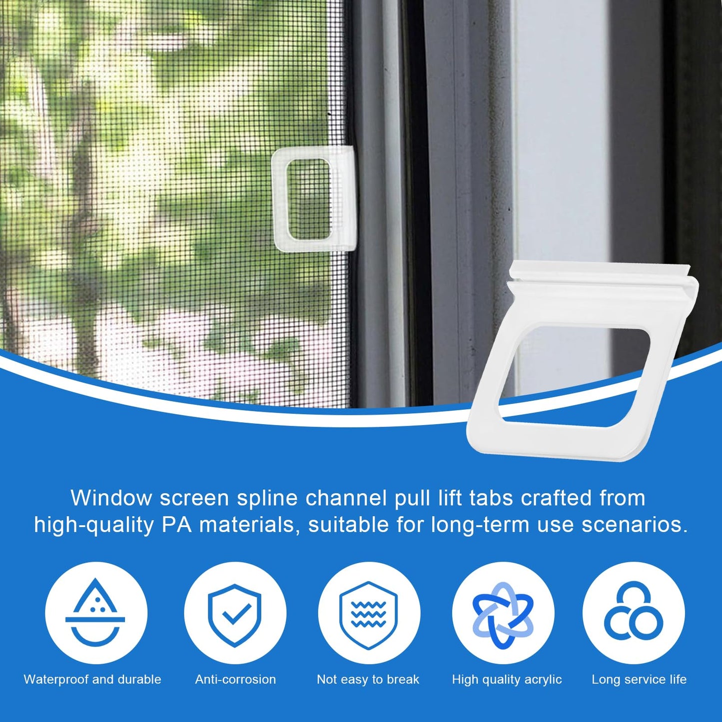 Window Screen Pull Tabs 20 Pack Clear Hollow Flat Spline Channel Pull Lift Tabs Replacement Repair Clips Kit, Window Screen Frame Center Brace Privacy Screen Mounting Tabs