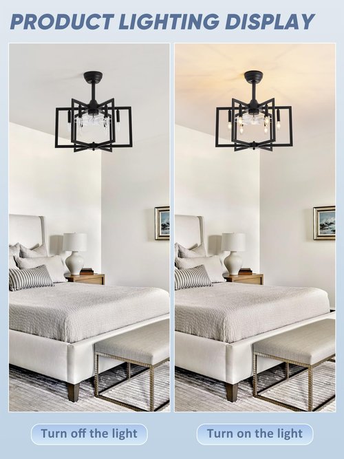 DDLLDESHI Black Chandelier fan Farmhouse Ceiling Fan with Light and Remote Modern fandelier ceiling fan with light for Bedroom,Kitchen,living room,foyer(6 Speed, Timing Adjustable Height)