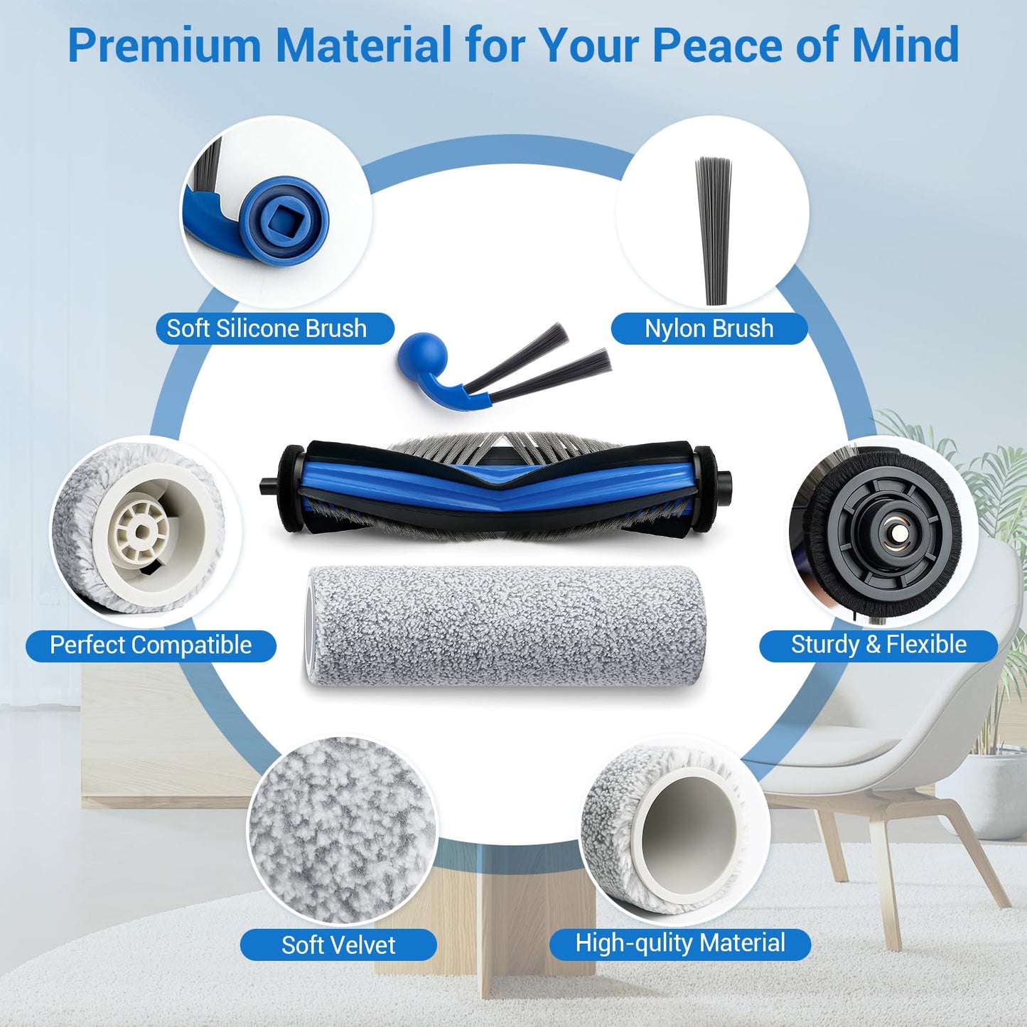 Bluevisk T80 Omni Replacement Parts for Ecovacs Deebot T80 Omni T80 Robotic Vacuum Cleaner Parts with 1 Roller Brush, 1 Mop, 4 HEAP, 6 Dust Bags, 6 Side Brushes, 1 Clean Brush Accessories