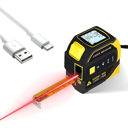 4-in-1 Laser Tape Measure, 328ft Digital Meter, Cross-Line Laser, Rechargeable, 3000 Uses/Charge, for DIY & Construction