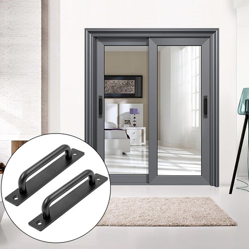 Jiozermi 2 Pack Sliding Barn Door Handle, 5.9 Inch Gate Door Handles, Aluminium Alloy Door Pull Handle for Sliding Barn Door Gate Cabinet Closet Drawer Garage Shed, Black