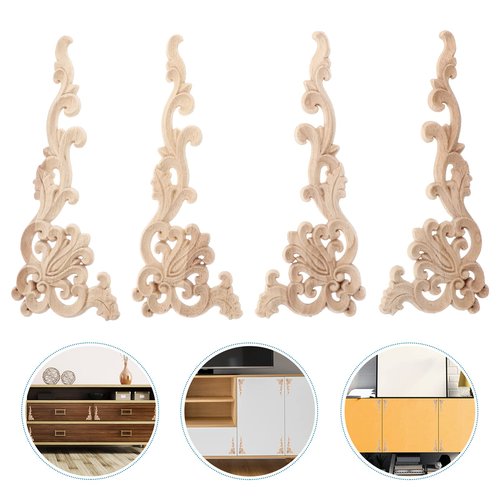 Chinese Style Wood Carved Onlay 4 pcs Wood Carved wood onlay applique corner onlay wood onlays for furniture Onlay Wood Carved Wooden Applique
