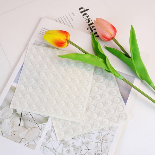 128 Pack Clear Bumper Pads for Glass Table Top Rubber Self Adhesive Cabinet Bumpers Anti Slip Round Bumper for Door Drawers Glass Furniture Cutting Boards Picture Frames Rubber Feet (1/2" in Diameter)