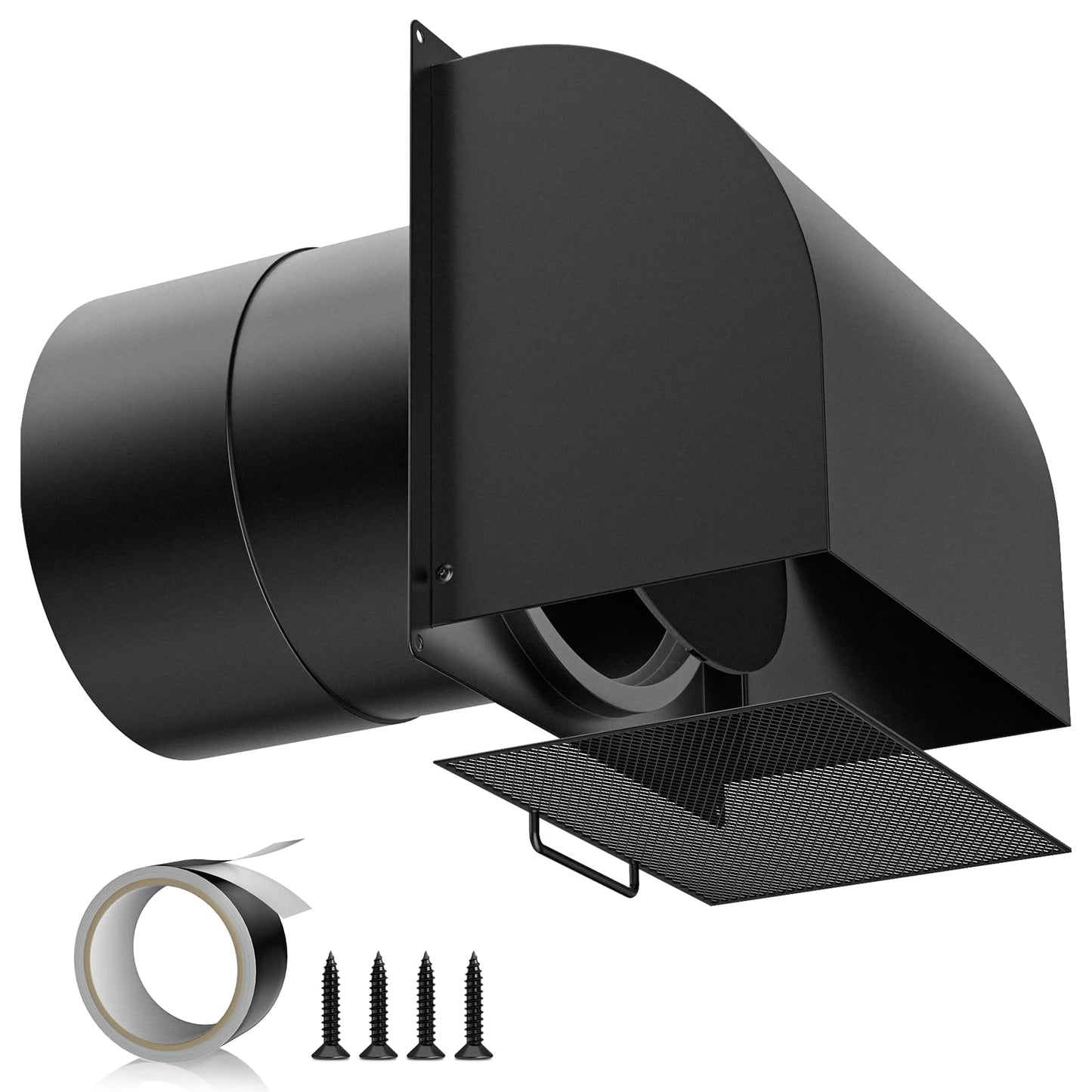 [Upgraded] Hon&Guan 6 Inch Hooded Wall Vent with Magnetic Seal Flap and Removable Mesh, Arc-Shaped 6'' Exhaust Vent Cover Cap for Kitchen Range Hood/Dryer/Bathroom Exhaust(Galvanized Steel, Black)