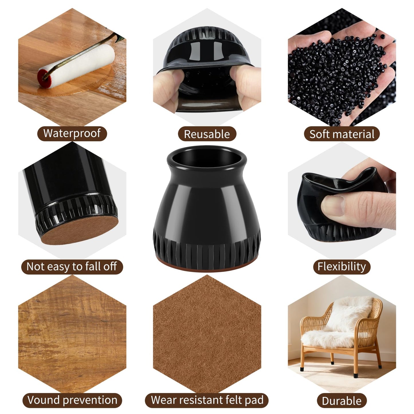 Chair Leg Floor Protectors, 24 Pack Silicone Furniture Pads for Hardwood Floors, Anti-Scratch Furniture Sliders Felt Pads, Noise-Reducing Chair Feet Covers, Table Legs Fit Sizes to(1.3" to 1.97")