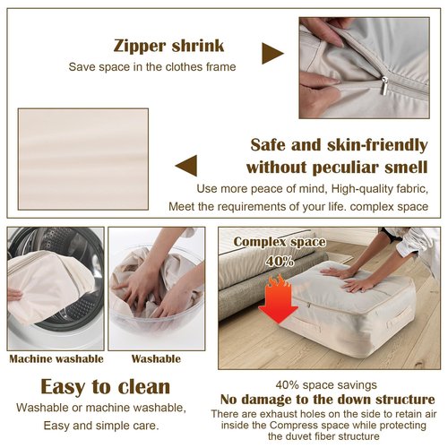 Sibba 5 PCS Clothes Compression Storage Bags with Zipper 4 Handles Pillow Quilt Comforters Organizer, Large 21x16x11in Foldable Closet Box Containers Bedding Storage Bags for Blankets Sheets Sweaters