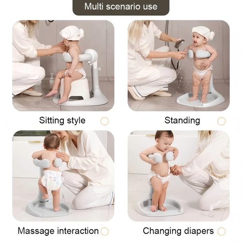 Baby Shower Stand,Infants Bath Support,Adjustable Height,Anti-Slip, with Armrest and Shower Head Holder,Ideal for 6-36 Months Toddler Standing Up Themselves