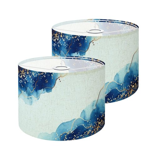 Lampshade Set of 2 White Blue shades watercolor fluid painting Drum Lampshades For Table Lamp Floor Lamps Replacement Lamp Shades Easy Assembly Required