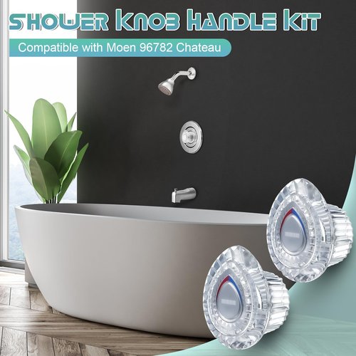 Enhon 2 Pack Shower Knob Handle Kit Compatible with Moen 96797 Chateau Collection, Replacement Faucet Handle Kit for Bathroom Tub and Shower, Include Screws, Chrome Knob Insert