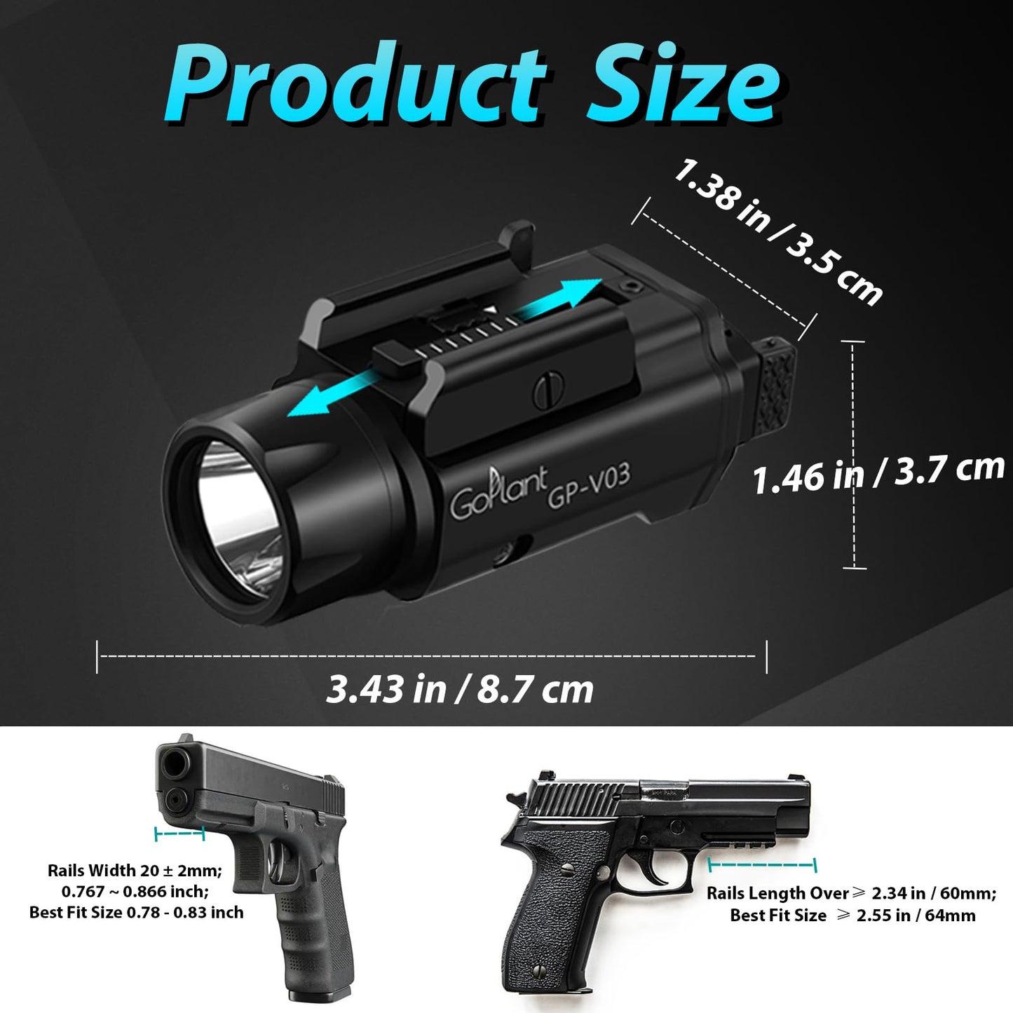 GOPLANT 1750 Lumens Weapon Laser Light Combo - Adjustable Rail LED Light and Green Laser Flashlight, Aircraft-Grade Aluminum, Magnetic Rechargeable Strobe Tactical Flashlight for Picatinny or GL Rail
