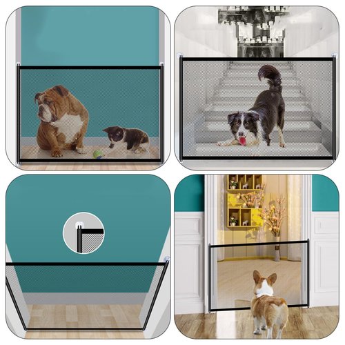 Levemolo Portable Folding Dog Mesh Gate No-Drill PET Isolation Fence Easy Setup Dog Barrier for Indoor Use Sturdy Nylon Adjustable Size PET Safety Gate