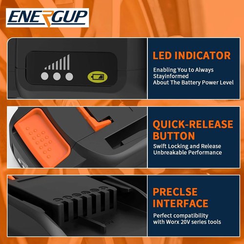 energup 2Pack 4.0Ah WA3525 Replace for Worx 20V Battery PowerShare for WA3520 WA3525 WA3575 WG890 WG891 for 20Volt Worx Batteries 20V