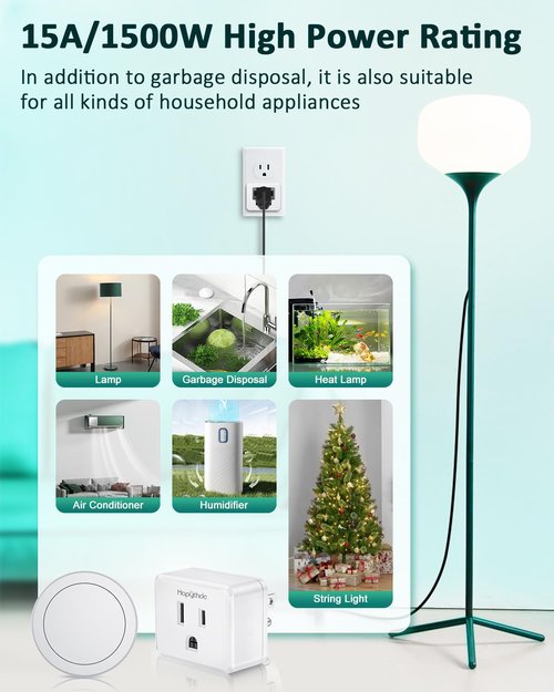 HAPYTHDA Garbage Disposal Wireless Switch Kit, Remote Control Outlet, No Drilling On Sink Top, Air Switch Garbage Disposal, 15A/1500W with 4000V Anti-Surge, 500 Feet RF Range