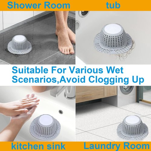 METACHOICE Bathtub & Shower Drain Hair Catcher with Sink Drain Strainer – Silicone Foldable Protector for Pop-Up & Regular Drains, Easy to Clean (Grey)