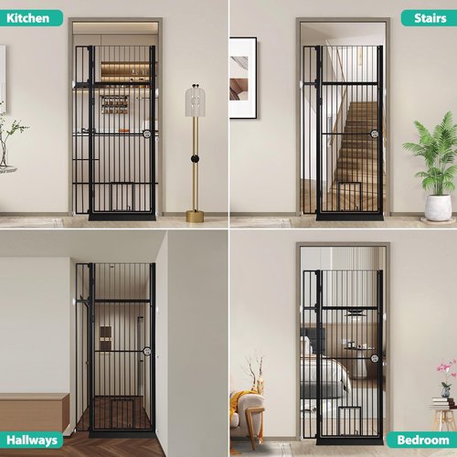 71" Extra Tall Pet Gate with Cat Door, 30"-39.69" Adjustable Wide, No Drill Pressure Mounted Auto-Close Safety Pet Gate Walk Through Safety Cat Gate