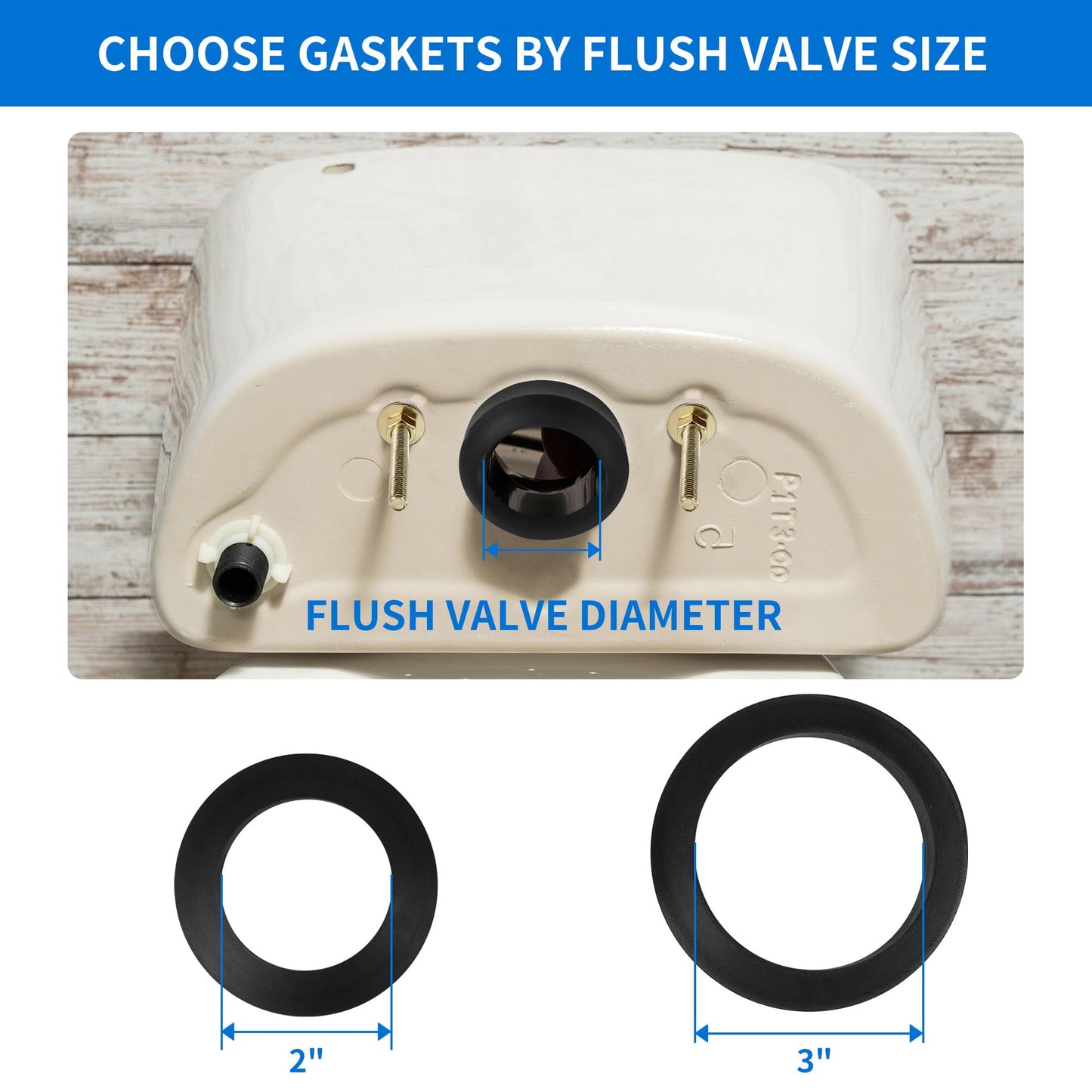 Universal Toilet Tank to Bowl Bolt & Gasket Replacement Kit Tank Repair Kit Includes 2" & 3" Rubber Seal Gaskets, Extra-Long Brass Plated Bolts, Washers, Nuts, Fits Most 2-Piece Toilets