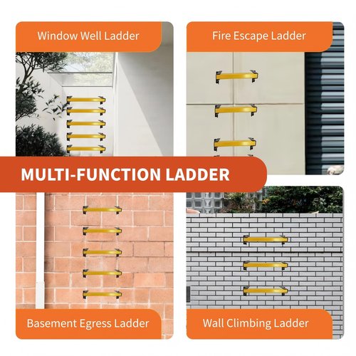 5 Rung Window Well Egress Ladder, Heavy Duty Adjustable Fire Escape Wall Muonted Ladder for Home Safety Emergency Ladders for 650LBS Loading