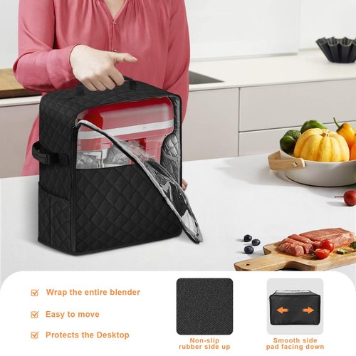 Jenlan Blender Storage Bag, Stand Mixer Dust Proof Cover Dust for 6-8 qt Stand Mixer Blender Cover with Top Handle and Multi Pockets for Various Kitchen Appliance Accessories(Black)