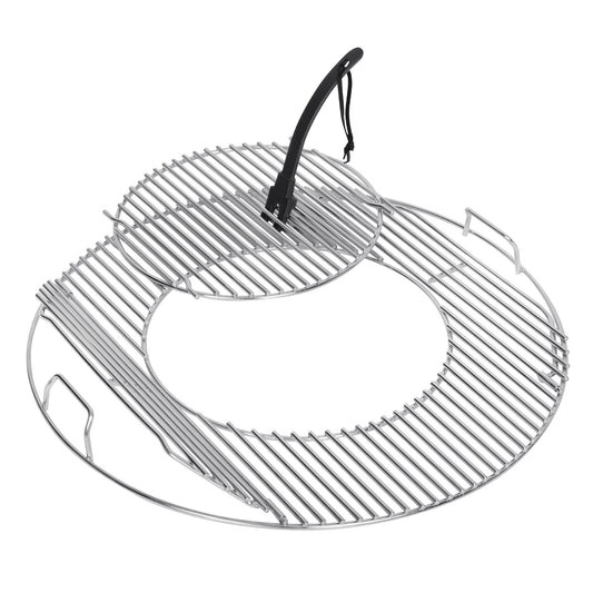 Stainless Steel Hinged Cooking Grate Replacement Gourmet BBQ System for Weber 22in Kettle Charcoal Grills with Cast Iron Grate Lifter,21.5 Grill Grate Works on Weber 8835,Recteq Bullseye,Barrel Grills