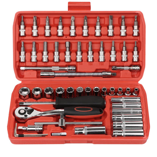 Egofine 53 Pieces 1/4 inch Drive Socket Ratchet Wrench Set with 72 Tooth Reversible Ratchet, with Bit Socket Set and Extension Bar for Auto Repairing and Household, with Storage Case