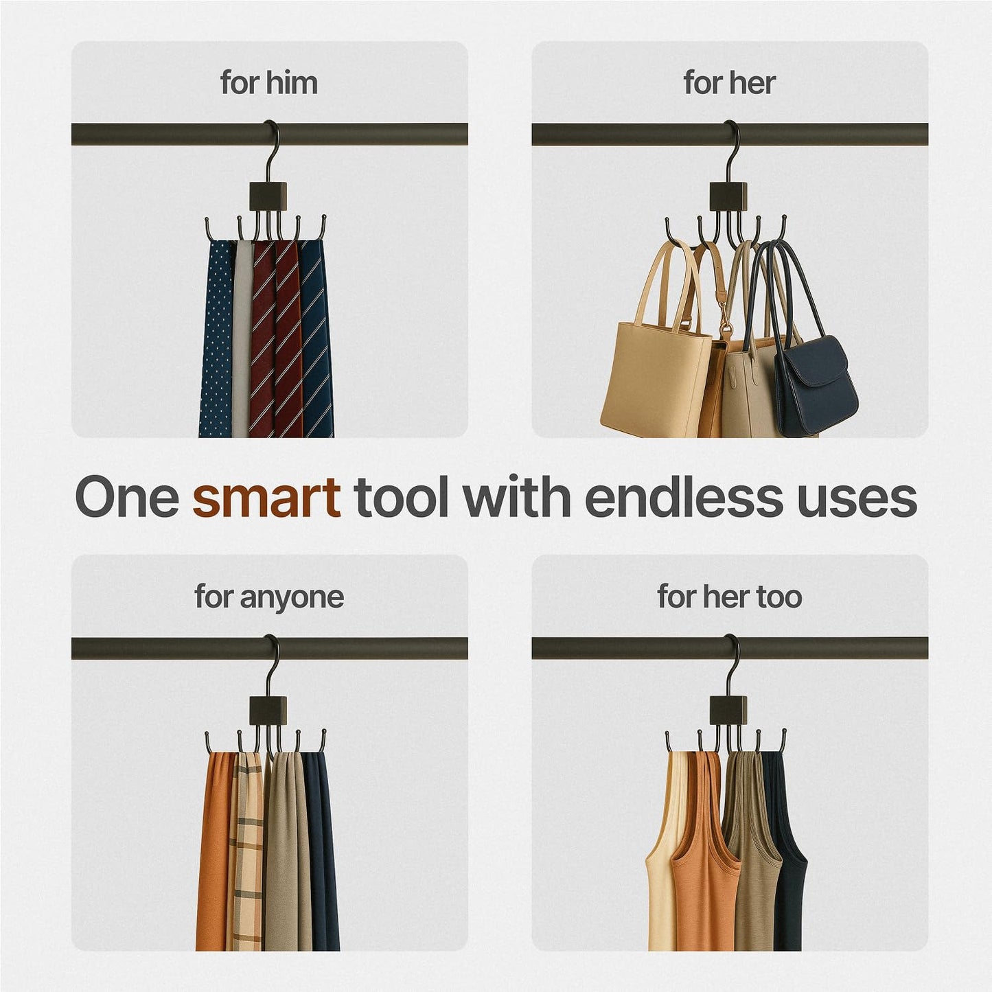 AHHOMATATA Belt Hanger for Closet 2Pcs | Sleek Black Belts Organizer, Minimalist Belt Display Rack & Holder, Modern Closet Hangers & Storage Solution, Perfect Closet Organizers for Tank Top,Scarf,Bra