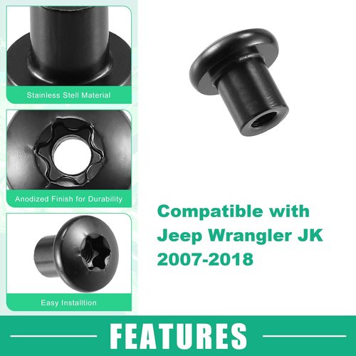 Edinstry Door Hinge Nuts Replacement Screws, Car Door Hinge Nuts Hinge Lock Bolts Compatible with Jeep Wrangler JK 2007-2018 (4Pcs)