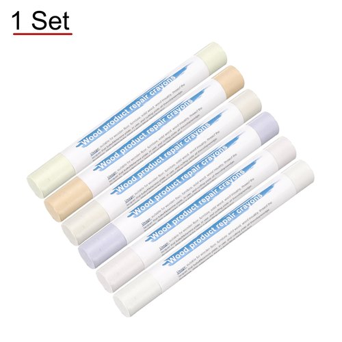 HARFINGTON Wood Filler Sticks 6 Colors Wooden Wax Touch Up Furniture Repair Crayons for Times Fabric, Wood, Titanium White, Light Taupe, White, Milk White