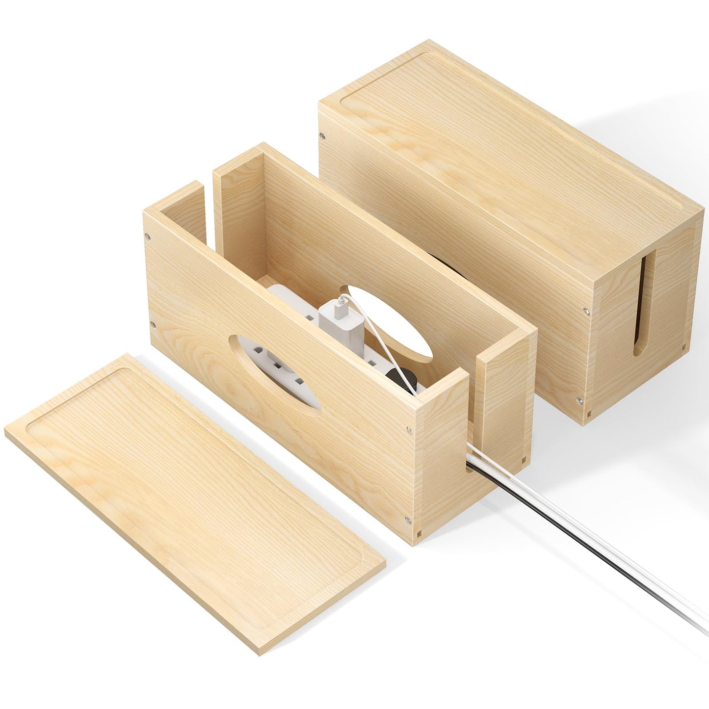 Pine Wooden Large Cable Management Box, Cord Organizer Cover Cord Hider Floor Outlet Hiders for TV Wires, Computer, Router, USB Hub Under Desk Power Strip Electrical Cord Management (1)