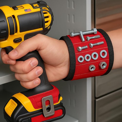 Wrist Tool Holder for Screws, Nails, Bolts - Adjustable Fastener Organizer with Embedded Magnet Strips - Ideal for Construction & Workshop Use
