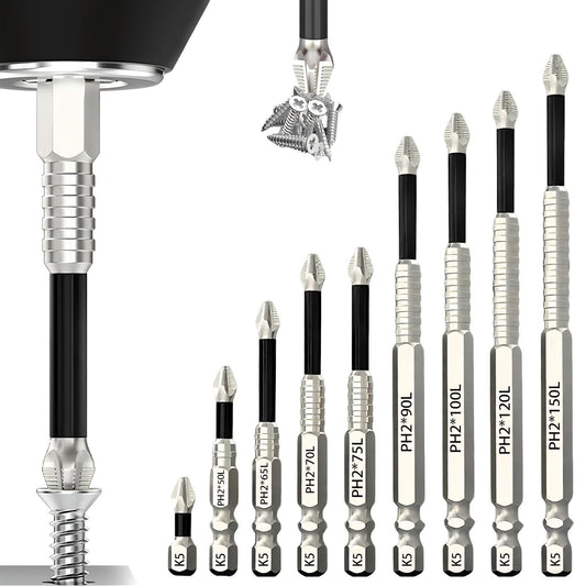 9PCS High-Magnetic Screwdriver Drill Bit Set, Anti-Slip Magnetic Electric Screwdriver Set(25 50 65 70 75 90 100 120 150mm)for Electric & Hand Screwdrivers, Anti-Slip Precision Bits with Enhanced Grip