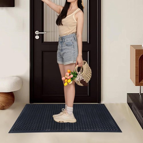OrangeStar 2 Pack Rubber Floor Mat, 36"x60" Anti-Fatigue Door Mat w/Holes for Restaurant, Kitchen, Bar, Indoor/Outdoor, Black